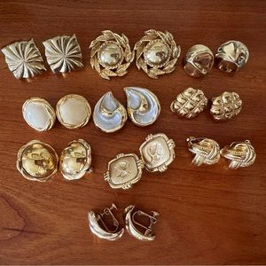 Vintage Gold Clip On Earrings 10 Pairs Antique Jewelry Roman Greek Design